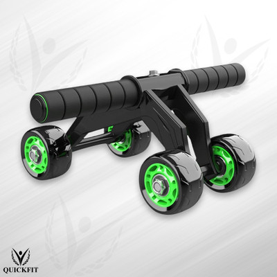 QUICK FIT 4 Wheels Power Wheel Triple Abdominal Roller Abs Workout Fitness Machine Gym Ab Exerciser(Black, Green)