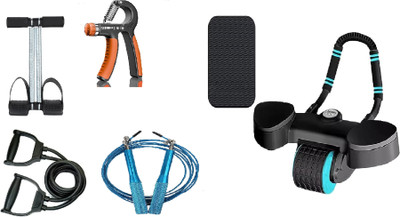 Khargadham Combo New Abdominal wheel Toning Tube,Hand Grip,Tummy Trimmer &Speed Rope ForGym Ab Exerciser(Black, Orange, Blue)