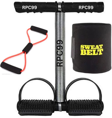 RPC99 Tummy Trimmer Single Spring Black (With Chest Expander Rope) and sweat belt Ab Exerciser(Multicolor)
