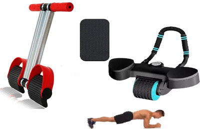 Khargadham Combo Automatic Rebound Abdominal Wheel Core Trainer & Tummy Trimmer For HomeGym Ab Exerciser(Black, Red)
