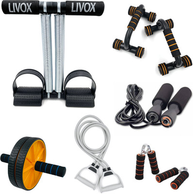 LIVOX Tummy Trimmer, Toning tube, Ab wheel Roller, Pushup Bar, Rope, 2handgrip Ab Exerciser(Multicolor)