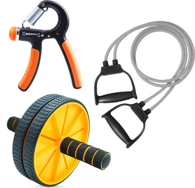 Khargadham Combo of Ab roller,Toning Tube & Hand Gripper Abdominal Exerciser Fitness Kit Ab Exerciser(Orange, Grey, Yellow)