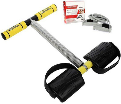 HOUSE OF COMMON Double Spring Tummy Trimmer with Resistance Band Home Gym Ab Exerciser(Silver, Black, Grey)