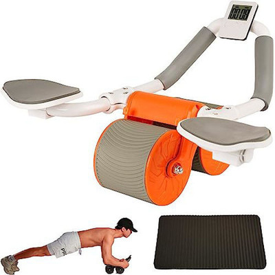 TRK IMPEX Ab Roller Set with Counter and Silent Knee Pad Mat for Exercise Wheel Ab Roller Ab Exerciser(Orange)