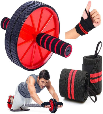 Saksharan Home Fitness Combo: Ab Wheel Roller, and Wrist Bands for Total Body Workout Ab Exerciser(Multicolor)