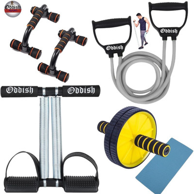 Oddish 12 inch Tummy Trimmer, Pushup bar, Toning tube and Abdominal wheel Ab Exerciser(Multicolor)