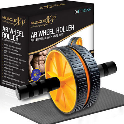 MuscleXP DrFitness+ AB Wheel Roller With Knee Mat, Stainleess Steel Rod Ab Exerciser(Yellow)
