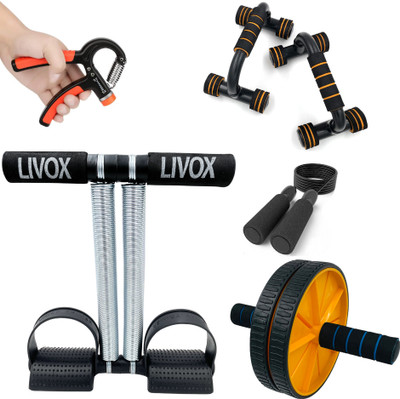 LIVOX Tummy Trimmer, Ab Wheel Roller, Pushup Bar, Skipping Rope And R Handgrip Ab Exerciser(Multicolor)