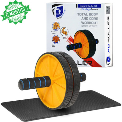 FirstFit Double Wheel Ab Roller with Non-Slip Handles & Knee Mat Ab Exerciser(Yellow)