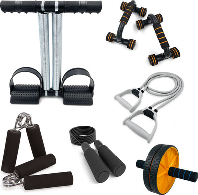 SIXTEEN Tummy Trimmer, Ab Roller, Pushup Bar, Toning Tube, Skipping Rope, 2Hand Grip Ab Exerciser(Multicolor)