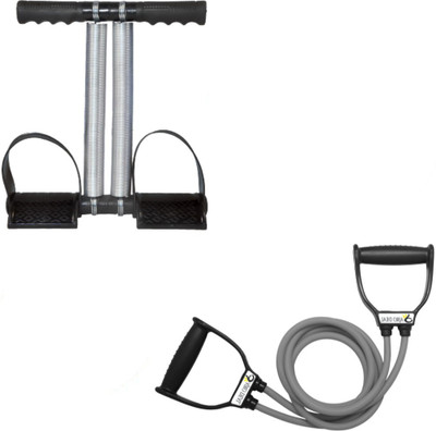 AJRO DEAL Combo Double Tummy Trimmer With Double Toning Tube (Grey)-For Men And Women Ab Exerciser(Black, Grey)