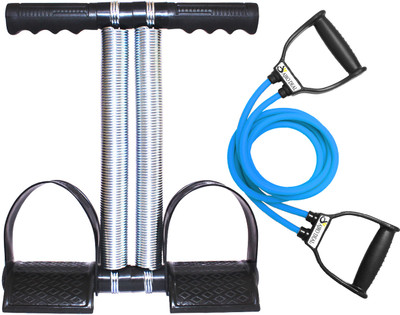 AJRO DEAL Gym Combo Double Spring Tummy Trimmer With Heavy Resistance Band Toning Tube Ab Exerciser(Black, Blue)