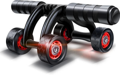 Crevice AB Roller Abdominal Stomach Exercise Training with Knee Mat Steel Handle - 4 Wheel Ab Exerciser(Black, Red)