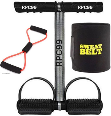 RPC99 Tummy Trimmer Single Spring Black (With Chest Expander Rope) and sweat belt Ab Exerciser(Multicolor)