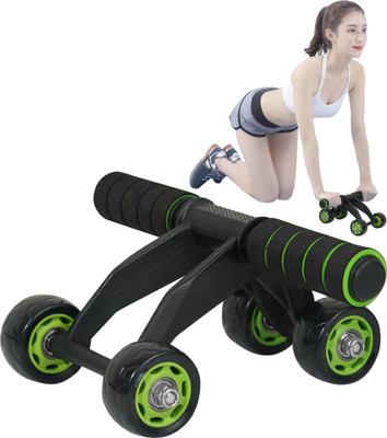 YIXTY 4 Wheels Power Wheel Triple Abdominal Roller Abs Workout Fitness Machine Gym Ab Exerciser(Black, Green)