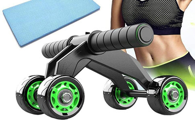 VATSMART 4 Wheels Power Wheel Triple Abdominal Roller Abs Workout Fitness Machine Gym Ab Exerciser(Black)