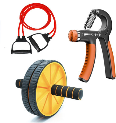 Khargadham Combo of Ab roller,Toning Tube & Hand Gripper Abdominal Exerciser Fitness Kit Ab Exerciser(Orange, Red, Yellow)