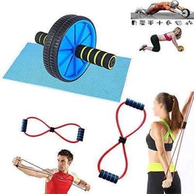 Owlix home Fitness Combo: Double Wheel Ab Roller & 8-Shaped Chest Expander Rope Ab Exerciser(Multicolor)