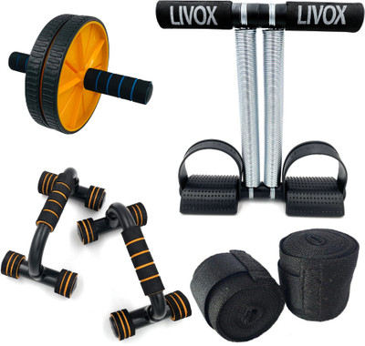 LIVOX Abe roller with Push up bar, Tummy Trimmer and Hand Wrap for Abs Exercise use Ab Exerciser(Multicolor)