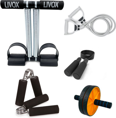 LIVOX Tummy Trimmer And Toning tube, Abs Wheel Roller, Skipping Rope, 2 Hand Gripper Ab Exerciser(Multicolor)