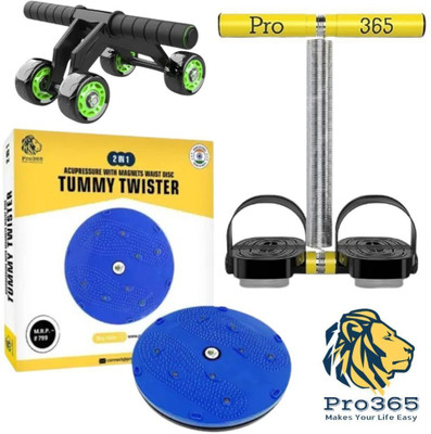 PRO365 Combo Of Single TT, Tummy Twister and Abdominal 4 Wheel Roller for Ab exerciser Ab Exerciser(Yellow, Black, Blue, Green)