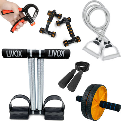 LIVOX Tummy Trimmer, Ab Roller, Pushup Bar, Toning Tube, Skipping Rope And R Hand Grip Ab Exerciser(Multicolor)