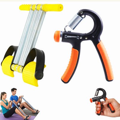 Qucikfit Set Of 2 Triple Spring Tummy Trimmer And Hand Gripper Pull Reducer Waist Trimmer Ab Exerciser(Yellow, Silver)
