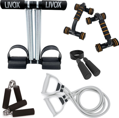 LIVOX Tummy Trimmer And Toning tube With Pushup Bar, Skipping Rope, 2 Hand Gripper Ab Exerciser(Multicolor)
