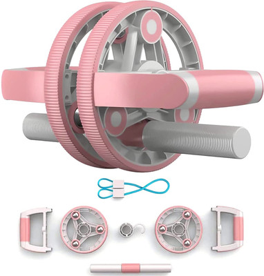 Strauss Multifunction Abs Roller With Push Up Bar & Resistance Tube | Ab Wheel Roller Ab Exerciser(Pink)
