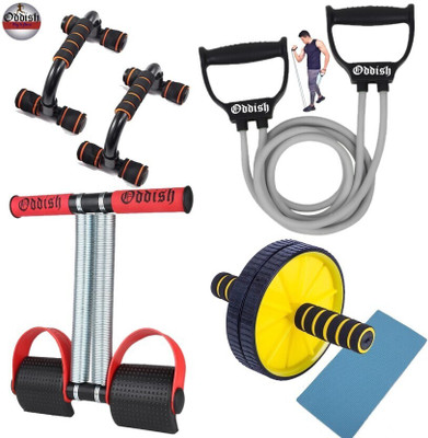 HOUSE OF COMMON Tummy Trimmer and pushup bar, Toning tube with abdominal wheel Ab Exerciser(Red)