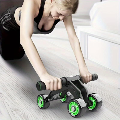 DHEER Anti Skid Abdominal Ab Four Roller Exercise Wheel with Knee Mat for Stomach Ab Exerciser(Black, Green)