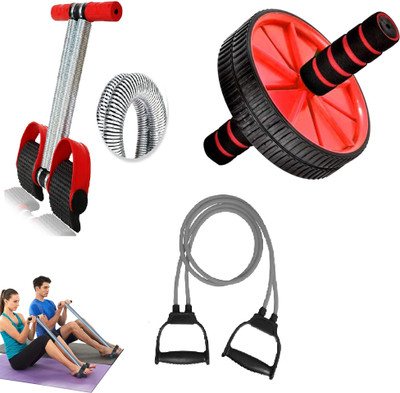 Khargadham Tummy Trimmer with AB Roller & Double Toning Tube for Home Workout Gym Combo Kit Ab Exerciser(Red)