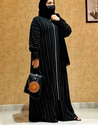 black rose Kashibo Self Design, Solid, Printed Abaya With Hijab(Black)