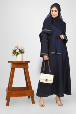 ovais abaya collection Nida Matte Solid Abaya With Hijab(Blue)