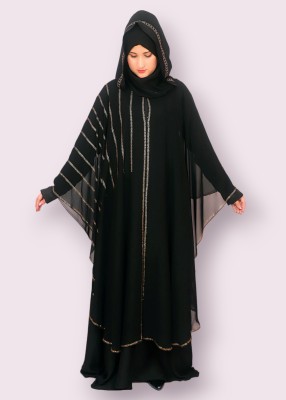 aK collection Polyester Solid Abaya With Hijab(Black)