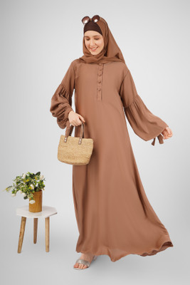 ovais abaya collection Nida Matte Solid Abaya With Hijab(Gold)