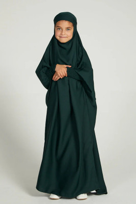 MODEST CITY Crepe Self Design Abaya With Hijab(Green)