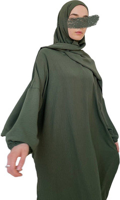 ovais abaya collection Nida Matte Solid Abaya With Hijab(Green)