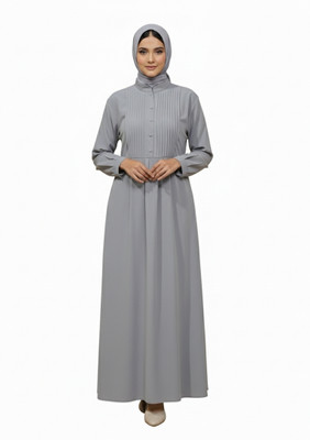 Ayan Nida Matte Abaya With Hijab(Grey)