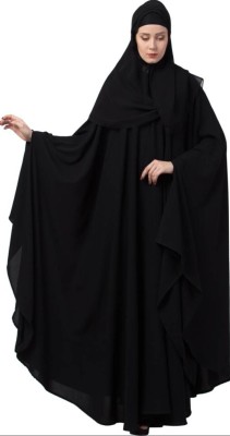 Bhumi fab Crepe Solid Burqa With Hijab(Black)