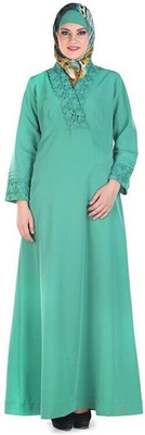 FORELEVY Polyester Solid Abaya(Green)