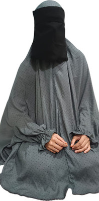 ZAINABCREATION Cotton Blend Self Design Abaya(Grey)