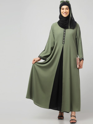 N4N Garments Nida Matte Solid Abaya With Hijab(Green, Black)