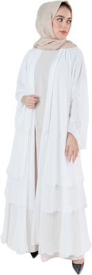 BROKE BRAND Polyester Solid Abaya With Hijab(White)