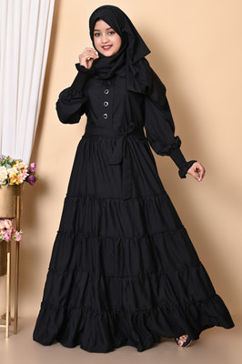 CLOPEDIA Cotton Silk Self Design Burqa With Hijab(Black)
