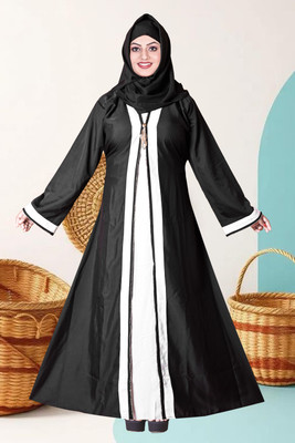 Alfiya Cotton Blend Solid Abaya With Hijab(Black)