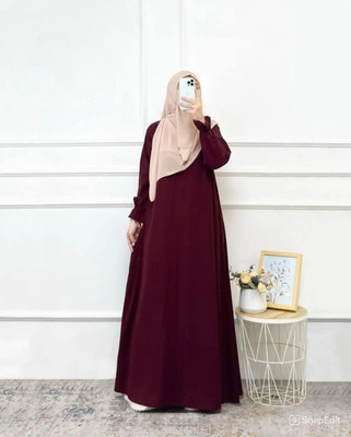 DC Cotton Blend Self Design Burqa With Hijab(Maroon)