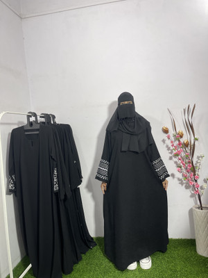 Azlan Nida Matte, Cotton Blend Self Design Burqa With Hijab(Black)