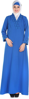 FORELEVY Polyester Solid Abaya(Blue)