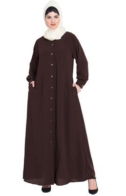 HIJAB WORLD Nida Matte Solid Abaya(Brown)